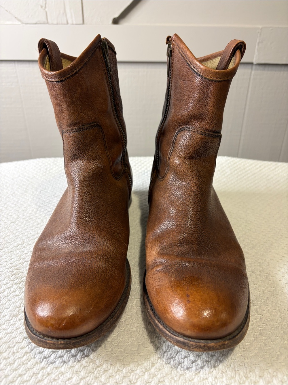 FRYE Melissa Button Short Leather Boots Brown Cognac Ankle Booties Size 9B - Picture 7 of 12